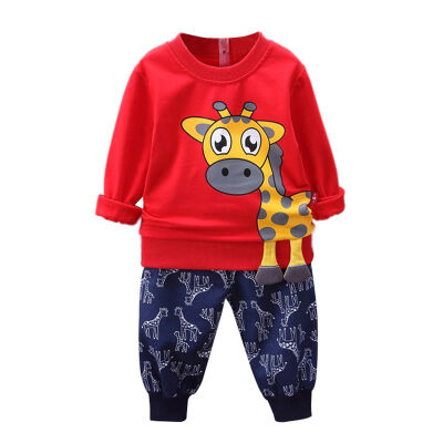 

2Pcs Autumn Baby Boys Girls Long Sleeve Cartoon Sweatshirt TopsDeer Pants Trouser Costume Set