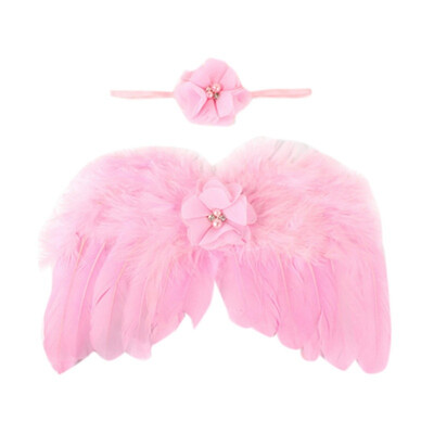 

Newborn Baby Angel Feather Wing With Lace Flower Headband Set Photo Props Outfit Costume