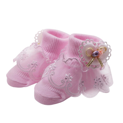 

Cute Baby Girl Socks Cotton sweat absorbent non - slip socks With Lace Bow Floral Print Socks Princess Children Socks