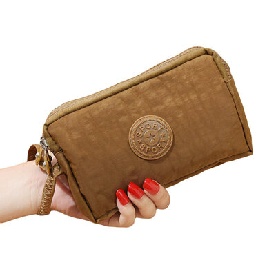 

Solid Color Women 3 Layer Zip Canvas Wristlet Wallet Purse Money Phone Handbag