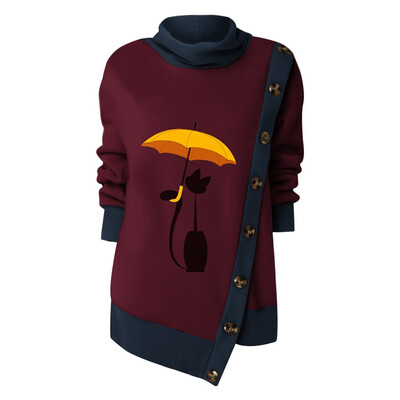 

Tailored Fashion Women Plus Size Button Splice Print Long Sleeve O-Neck Sweatshirt