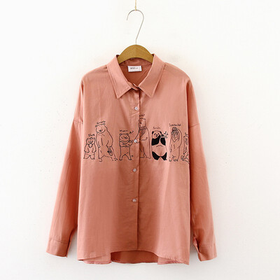 

Autumn long-sleeved shirt casual cartoon printed shirt Japanese single-breasted streetwear clothing lapel blouses