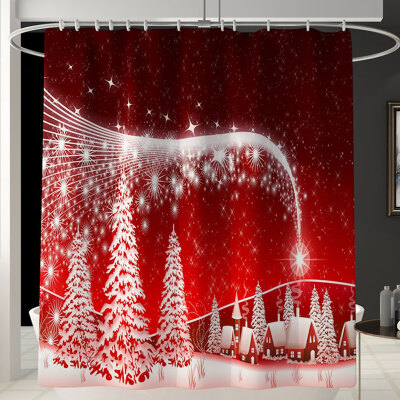 

Christmas Print Shower Curtain Carpet Mat Combination Bathroom Toilet Mat Bathroom Curtain Set 4 Piece Set