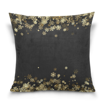 

ALAZA Throw Pillow Cover 16 X 16 inch Christmas Gift Cushion Cover with Golden Snowflakes Printed Pillowcase