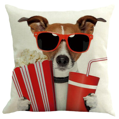 

45x45cm Cotton Linen Funny Puppy Dog&Food Printed Decorative Square Pillowcase Throw Pillow Cover for Couch Home