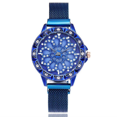 

Fashionable Crystal Women Watch Flower Dial Face Maganet Watch Wristwatch with Weave Knitted Strap Band