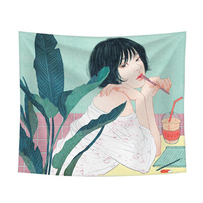 

Ins Style Decorative Tapestry Cartoon Lady Girl Pattern Wall Hanging Tapestry Living Room Bedroom Decor with Installation Tool