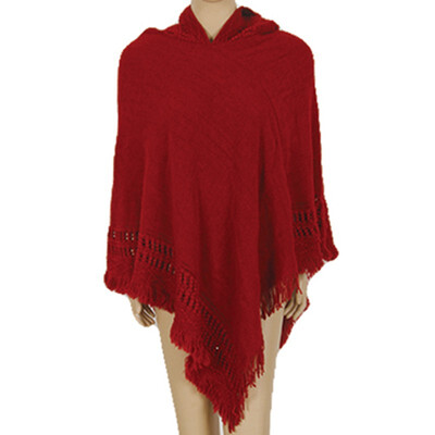 

Female Knit Batwing Top Poncho With Hood Cape Cardigan Coat Sweater Outwear