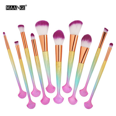 

MAANGE 10Pcs Shell Cosmetic Brush Handle Cosmetic Foundation Eyeliner Eyebrow Lip Brushes Up Brush Tool Women makeup brushes