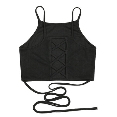

Summer Crop Tops Blusa Women Sleeveless Sexy Bandage T Shirt Top Fashion Black Lace Up Tank Top Tumblr Ladies