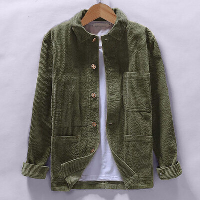 

Tailored Mens Autumn Fashion Shirts Casual Long Sleeve Solid Tops Corduroy Casual Blouse