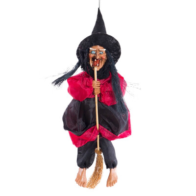 

Sound&red light witch hanging ornaments Halloween accessories large voice control riding broom witch pendant decoration