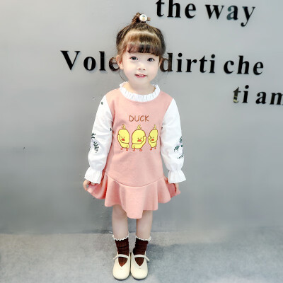 

Spring Kids Dress for Girls Casual Long Sleeve Costume Baby Dress Animal Duck Pattern Children Embroidery Dresses