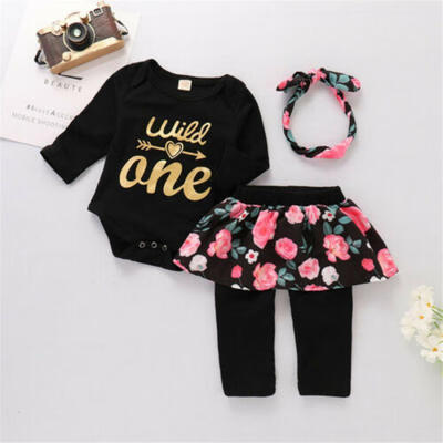 

3PCS Newborn Baby Girl RomperFloral Pant Skirt Outfit 1st Birthday Party Set