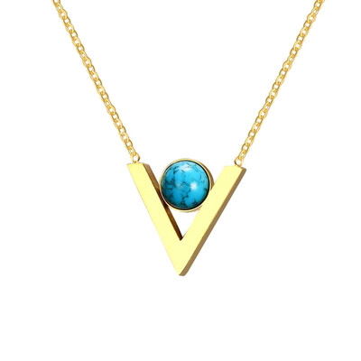 

Titanium Turquoise Necklace Gold Women Fashion Titanium Steel Turquoise Necklace