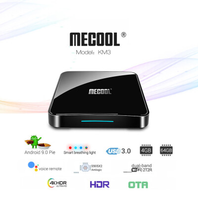 

MECOOL KM3 Smart Android 90 TV Box Media Player Amlogic S905X2 4GB64GB Dual Wifi Bluetooth 40 Voice Remote Control Miracast Air