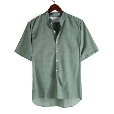 

Toponeto Mens Baggy Cotton Linen Solid Color Short Sleeve Retro T Shirts Tops Blouse