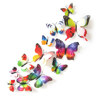

New Qualified Refrigerator Stickers 12 pcs Decal Wall Stickers Home Decorations 3D Butterfly Rainbow PVC For Living Room