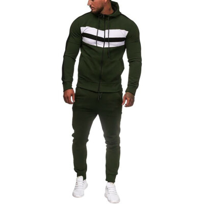 

Toponeto Mens Autumn Gradient Zipper Print Sweatshirt Top Pants Sets Sport Suit Tracksuit