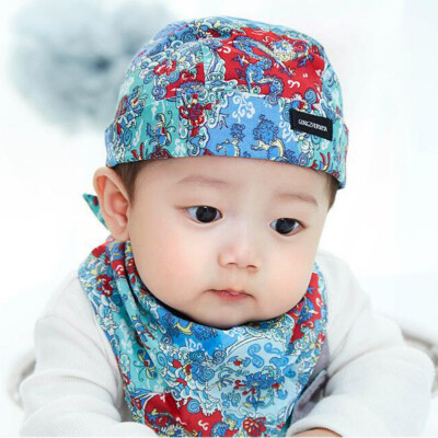 

Spring Autumn Lovely Baby Boy Girl Retro Printed Pattern Pirate Hat Caps Triangle Bibs Scarf Set