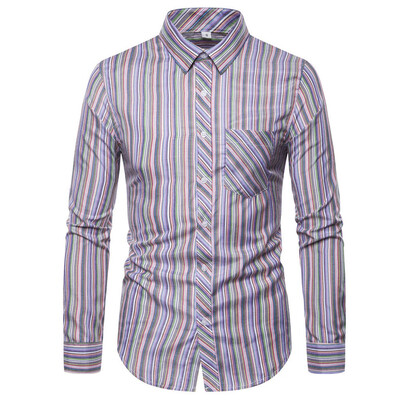 

Tailored Mens Casual Slim Striped Long Sleeve Pockets Shirts Top Beach Blouse