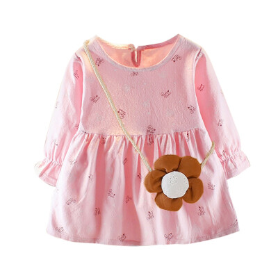 

Baby Girls 2Pcs Princess Cute Dress Sets Kids Plaid Pattern Longs Sleeve Dresses Casual Clothes With Bag