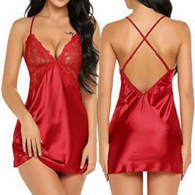 

Women Sexy Summer Sling Nightdress Lingerie Simulation Silk Lace Stitching
