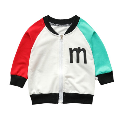 

Baby Boy Cotton Sweatshirt Outerwear Alphabet Print Casual Zipper Patchwork Color Sweatshirt Kids Coat Outfits