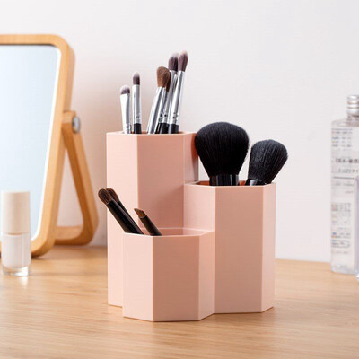 

New 3 Grid Hexagonal Small Pen Holder Small Storage Basket Makeup Brush Storage Bucket Desktop Debris Storage Basket