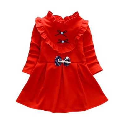 

2019 Autumn Casual Baby Girls Clothes Princess Dress Long Sleeve Bowknot Design Dress Children Pageant Sundress