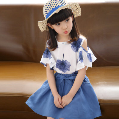 

3-11Y Summer Baby Girls Casual Floral Print Tops BlouseShort Skirts Suits Toddler Costume Set