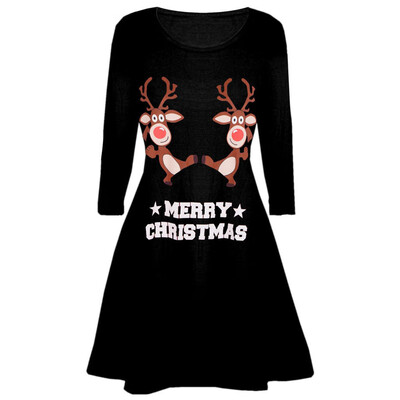 

Gobestart Women Christmas Printed Long Sleeve Evening Prom Costume Swing Dress