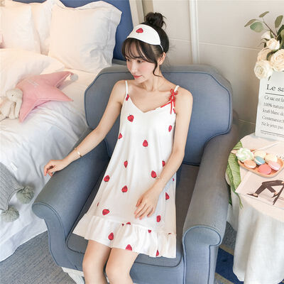

Sling Nightdress Sexy With Chest Pad V-Neck Fruit Print Fresh Nightdress