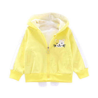 

Cute Baby Girl Outerwear Cartoon Cat Print Casual Hoodie Zipper Sweatshirt Kids Coat Outfits Tops
