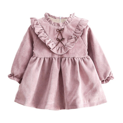 

Childrens Cotton Long Sleeve Casual Ruched Pink Dress Free Style Girls Clothing 2017 Girls Party Wedding Dress