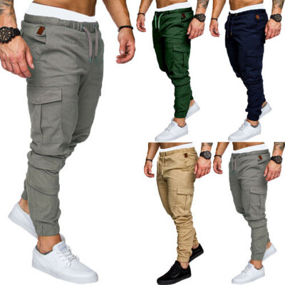 

Mens Cargo Pants Trousers Elastic Banded ankle cuff Cotton Work Wear Tapered