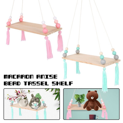 

Girls Nordic Style Wooden Hanging Tassel Bead Storage Wall Shelf Kids Nursery Bedroom