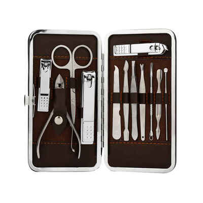 

12 in 1 Stainless Steel Nail Clipper Travel Set Nail Cutter Manicure Grooming Trimmer Kits with Leather Case