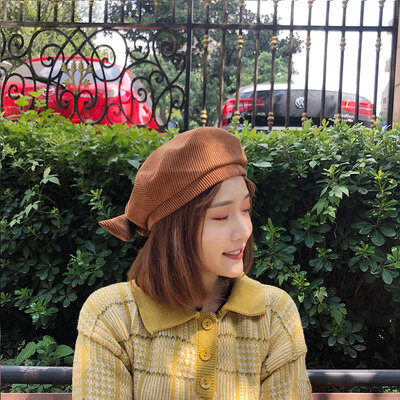 

Personality flat top solid color 100 tie bow tie beret 2019 new womens hat outdoor painter hat wholesale