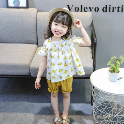 

Summer Baby Girls Clothes Off-shoulder Pineapple Print T-shirt TopsShorts Suits Casual Kid Clothing Sets