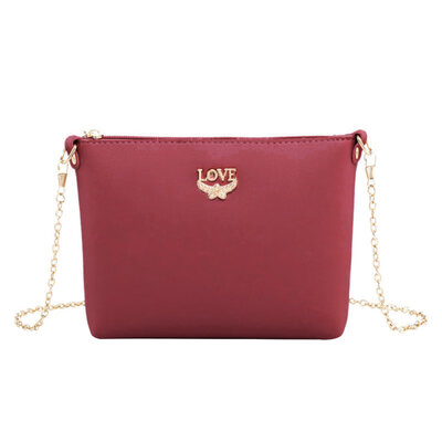 

Women Solid Color LOVE Letter Flower Zip Chain Faux Leather Crossboy Sling Bag