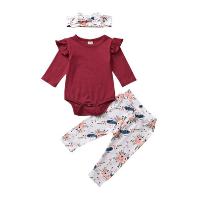 

3Pcs Newborn Baby Girl Cotton Tops Romper Dot Bowknot Pants Outfits Clothes