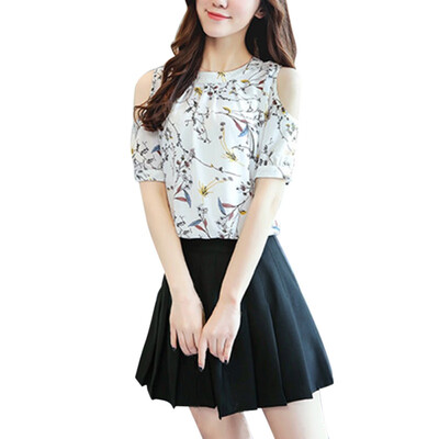 

Women Chiffon Blouse O-Neck Floral Print Off The Shoulder Fashion Women Blouses 2017 New arrival Women Clothes Shirts