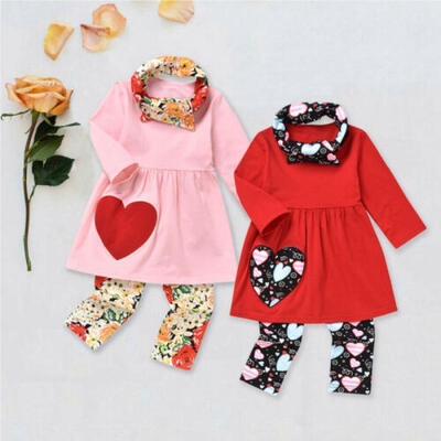 

USA Newborn Infant Baby Kids Girl Heart T shirt Tops Pants Clothes Valentine Set