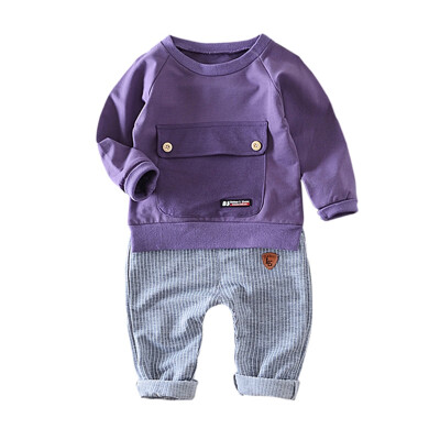 

2pcsSuit Baby Boy Kids Child Autumn Hoodie Pants Trousers Long Sleeve Solid Soft Cotton Casual Outfits Children Boy Set