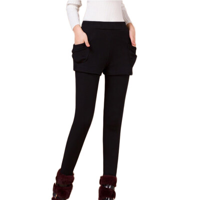 

Winter Autumn Fashion Leggings with pocket Thicken warm Solid Skinny Legging Fake Two Pieces Pencil Pants Plus Size