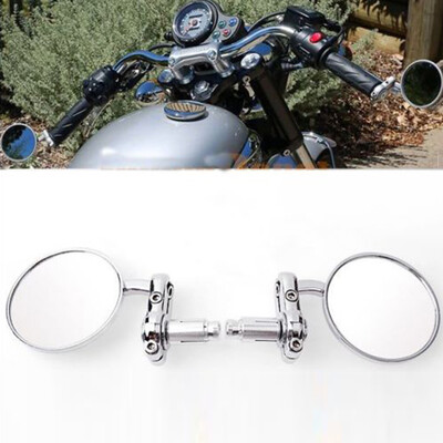 

2x 78 Motorcycle Chrome Handle Bar End Rearview Mirror For Cafe Racer Bobber