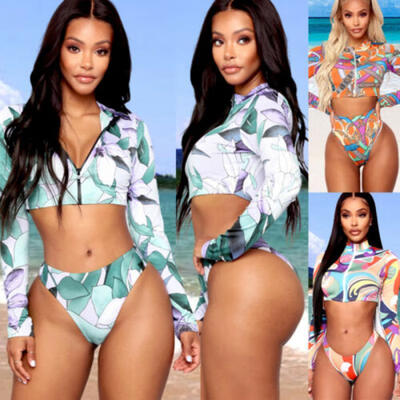 

Women Padded Push-up Bra Bikini Set Swimsuit Swimwear Long Sleeve Bathing Suit