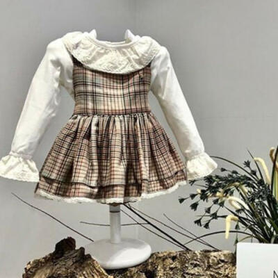 

UK Retro Toddler Kids Baby Girl Xmas Thanksgiving Lace Plaid Party Dress Clothes