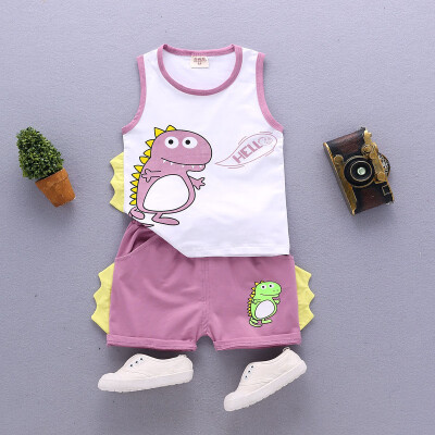 

New Baby Girl Baby Boy Summer Clothes Cotton Cartoon Pattern Sleeveless Camisole Casual Summer Vest Pants Tow-piece Set